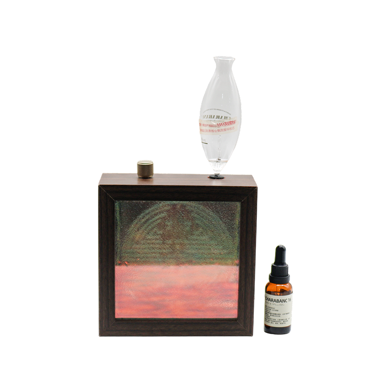 Dark solid wood frame top essential oil bottle longevity pattern aromatherapy lamp - longevity pattern