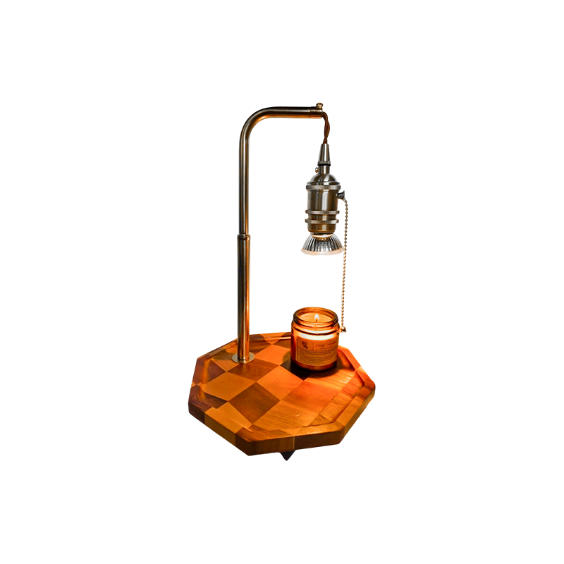 Retro Candle Warmer Lamp With Brass And Wood - Gilded Dawn